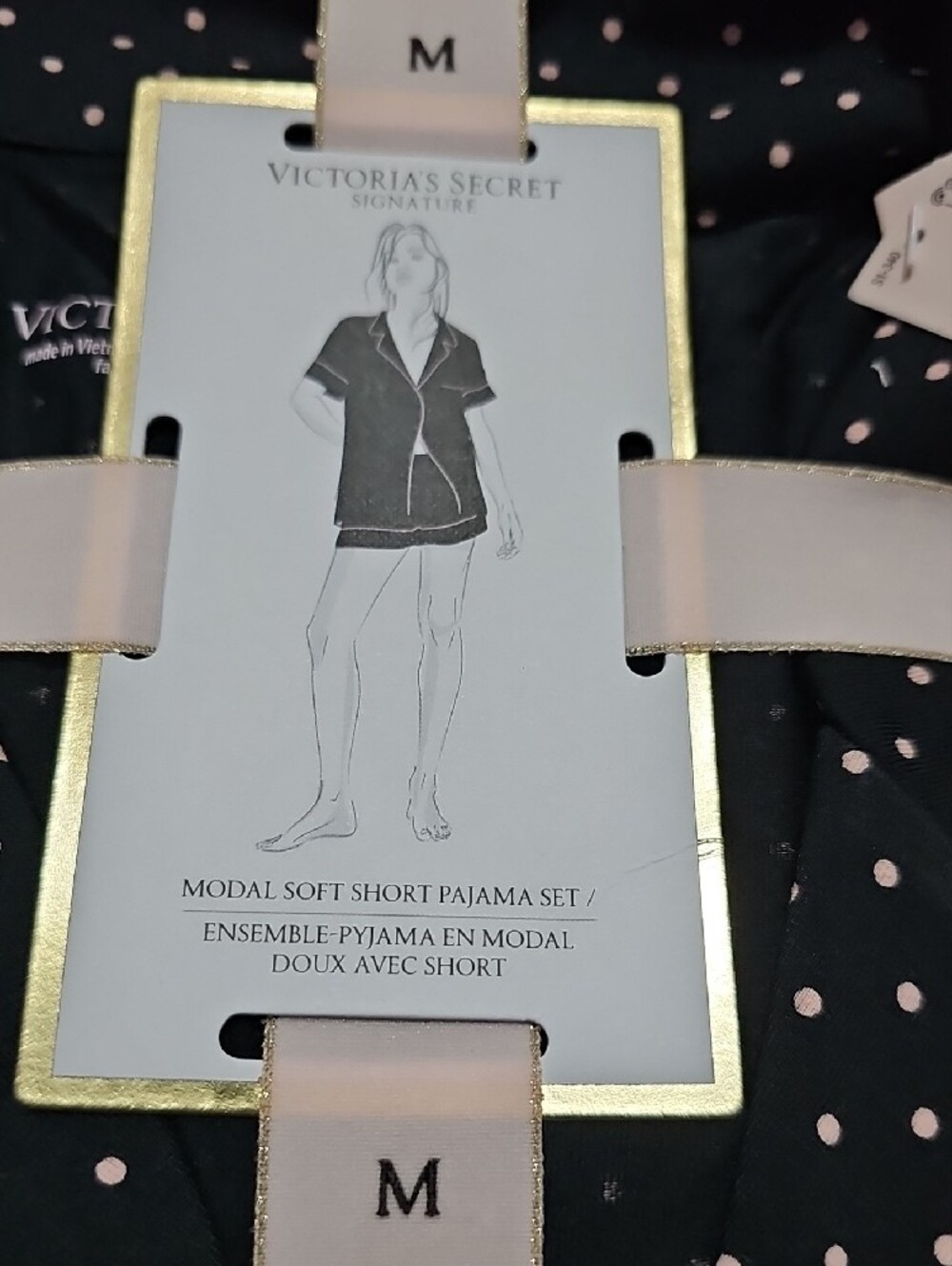 Victoria's Secret Black with Light Pink Polka Dot Short Pajama Set - Picture 4 of 6